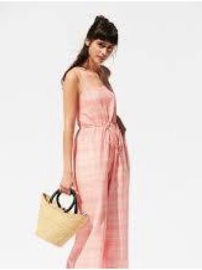 UO Women’s Pink Straps pocket string Wide-Leg summer casual Jumpsuit